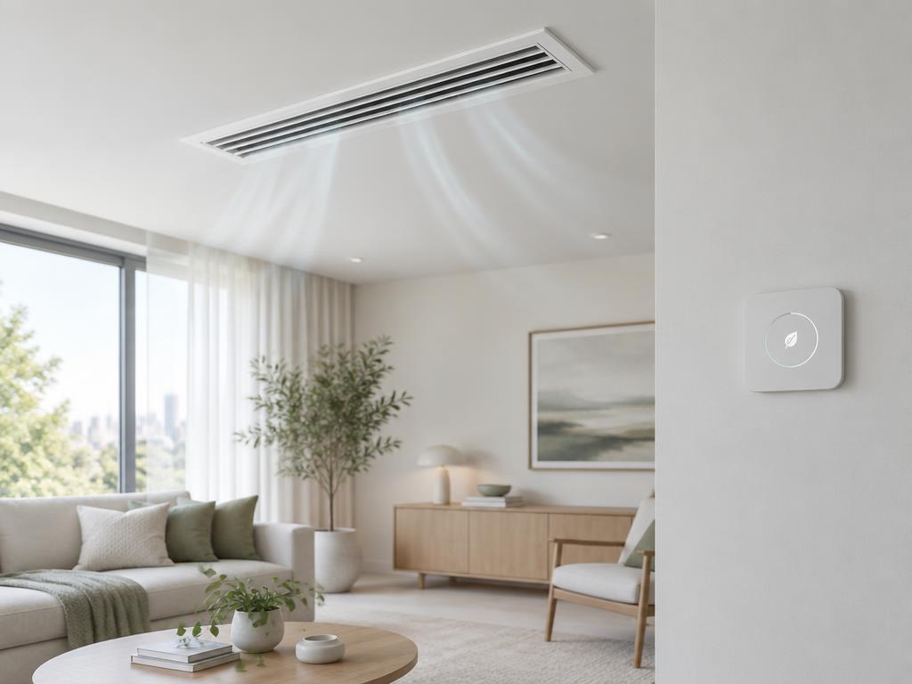 Clean modern home with ceiling air vent and smart thermostat